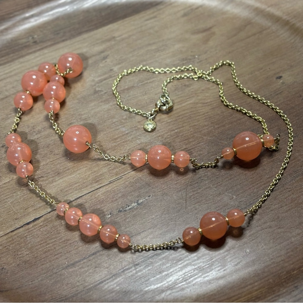 J. Crew Gold Tone Necklace with acrylic salmon tone station beads